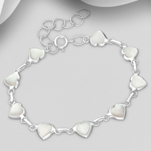 Bracelet Coeurs en argent 925ème et Nacre Blanche