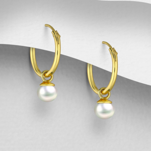 Mini créoles en argent 925ème plaqué or 14k et Perles naturelles d'eau douce