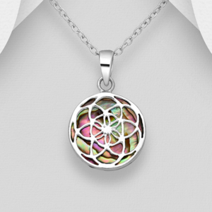 Pendentif Fleur de Vie en argent 925ème et Nacre d'Ormeau