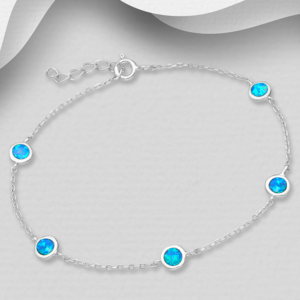 Bracelet en argent 925ème et Opales Bleu Ciel Profond