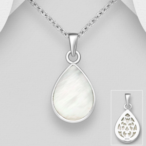 Pendentif Goutte en argent 925ème et Nacre Blanche