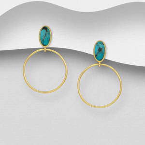Boucles d'oreilles en argent 925ème plaqué or 18k et Turquoises et Cuivre
