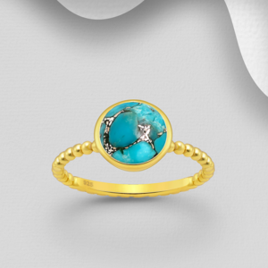 Bague en argent 925ème plaqué or 18k et Turquoise et Cuivre