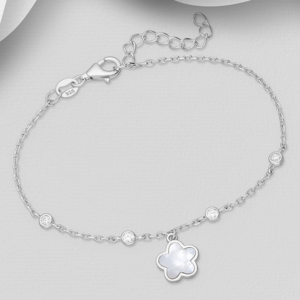 Bracelet en argent 925ème, Nacre blanche et Zyrconium