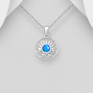 Pendentif Coucher de Soleil en argent 925ème et Opale Bleu Profond