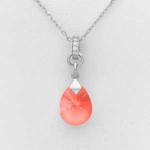Collier en argent 92.5 et pendentif en cristal Swarovski Padparadscha