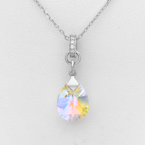 Collier en argent 92.5 et pendentif en cristal Swarovski Aurore Boréale