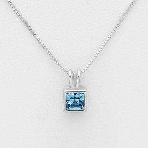 Collier en argent 92.5 et pendentif en cristal Swarovski Aquamarine