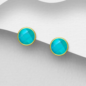 Boucles d'oreilles en argent 925ème plaqué or 18k et Aqua Calcédoines