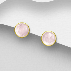 Boucles d'oreilles en argent 925ème plaqué or 18k et Quartz Rose