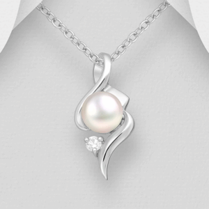 Pendentif en argent 925ème et Perle naturelle d'eau douce, zyrconium