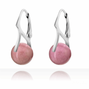 Boucles d'Oreilles en Pierres Naturelles 10mm sur Dormeuses en Argent Rhodonite