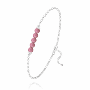 Bracelet 5 perles rondes 4 mm Rhodonite sur chaîne argent rhodié