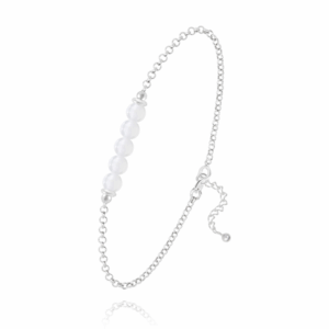 Bracelet 5 perles rondes 4 mm Jade Blanc sur chaîne argent rhodié