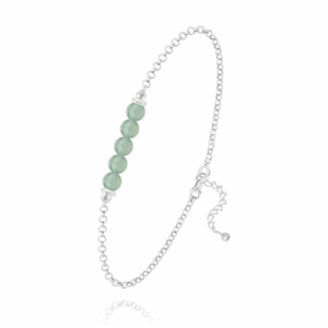 Bracelet 5 perles rondes 4 mm Aventurine sur chaîne argent rhodié
