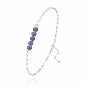 Bracelet 5 perles rondes 4 mm Améthyste sur chaîne argent rhodié