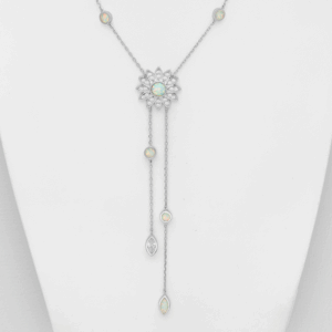 Collier Fleurs en argent 925ème, Opales de synthèse et zyrconium