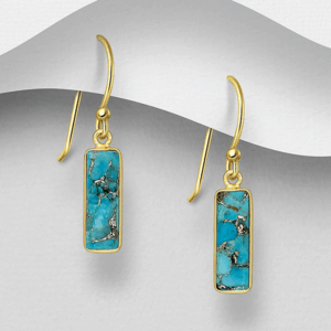 Boucles d'oreilles en argent 925ème plaqué or 18k et Turquoise et Cuivre