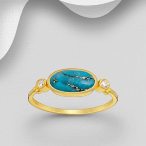 Bague en argent 925ème plaqué or 18k, Turquoise et zyrconium