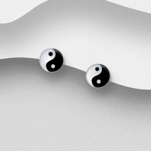 Boucles d'oreilles Yin et Yang en argent 925ème, Nacre blanche et résine noire