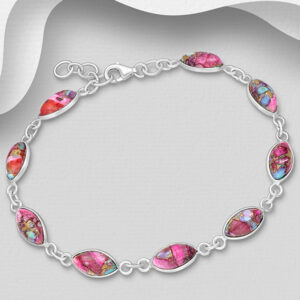 Bracelet en argent 925ème, Turquoise Rose et Cuivre
