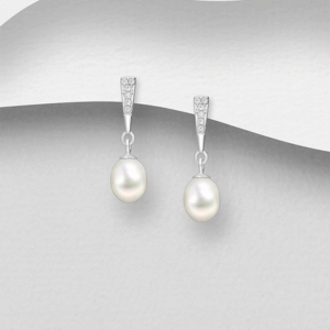 Boucles d'oreilles en argent 925ème et Perles Naturelles d'eau douce, zyrconium