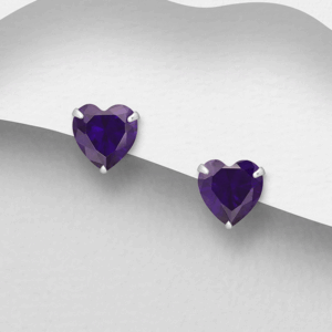 Boucles d'oreilles coeur en cristal violet et argent 925ème