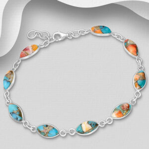 Bracelet en argent 925ème, Turquoise, Nacre d'Huître et Cuivre