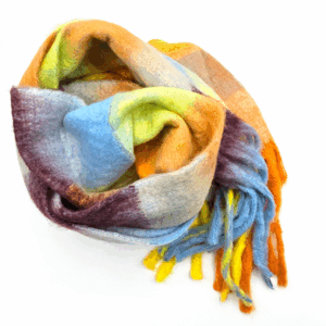 Echarpe sensation de Cashmire jaune, orangé et bleu ciel