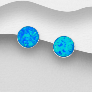 Boucles d'oreilles en argent 925ème et Opale Bleu Ciel Profond