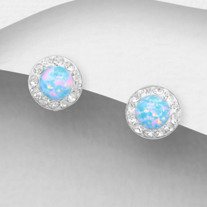 Boucles d'oreilles en argent 925ème et Opale Bleu Ciel Clair et Zyrconium