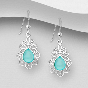Boucles d'oreilles en argent 925ème et Aqua Calcédoine