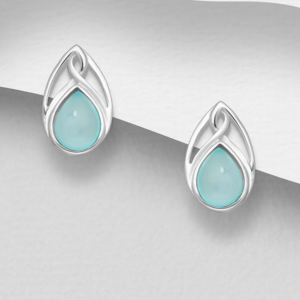 Boucles d'oreilles en argent 925ème et Calcédoine Bleu Ciel