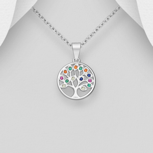 Pendentif Arbre de vie en argent 925ème et Zyrconium colorés