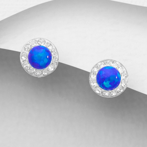 Boucles d'oreilles en argent 925ème et Opale Bleu Ciel Profond et Zyrconium