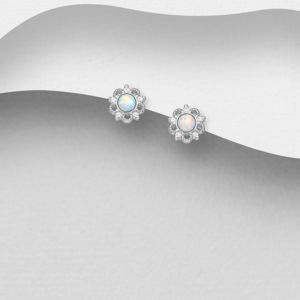 Boucles d'oreilles en argent 925ème et Opale Blanche et Zyrconium