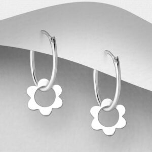 Petites Créoles en argent 925ème et ornées d'une fleur mobile