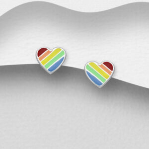 Boucles d'oreilles Coeurs en argent 925ème et émail arc en ciel