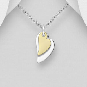 Pendentif Coeurs superposés en argent 925ème et Plaqué Or 18k
