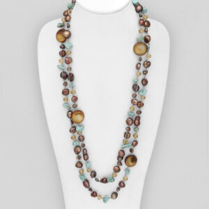Collier Long en Fil de Soie Japonaise et Pierres Naturelles