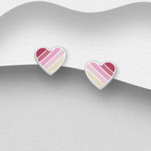 Boucles d'oreilles Coeurs en argent 925ème et émail camaieu de rose